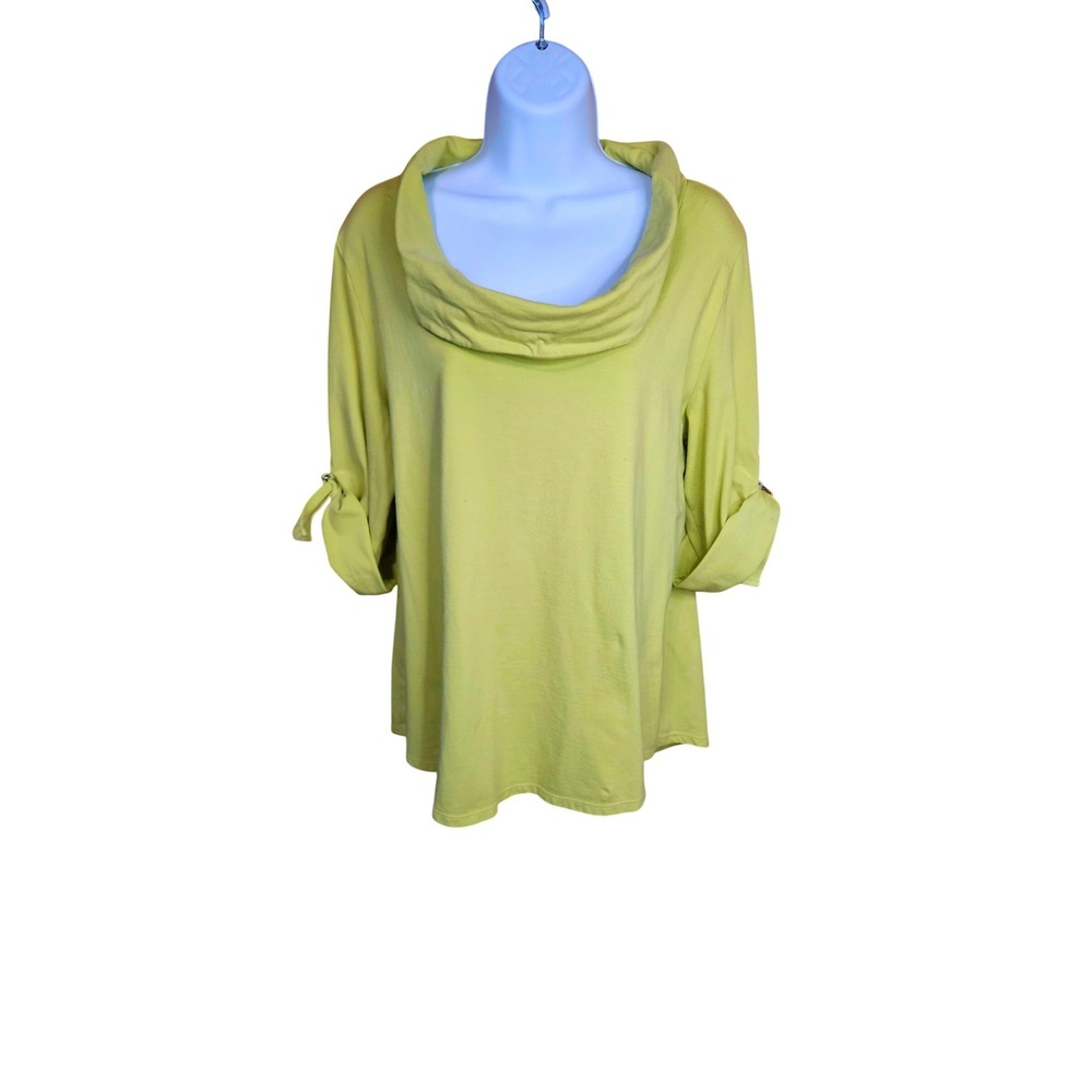 Soft Surroundings Cowl-neck Camp Style Top Large Kiwi Green Roll Sleeve #595